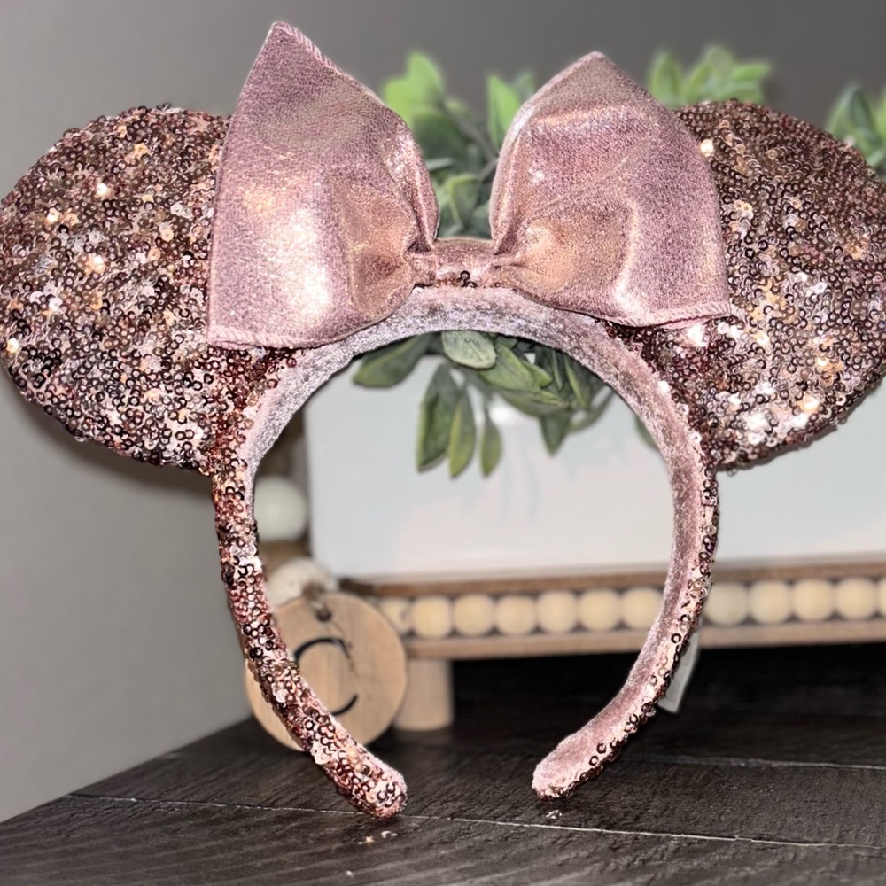 Disney Parks Rose Gold Sequins Bow Headband